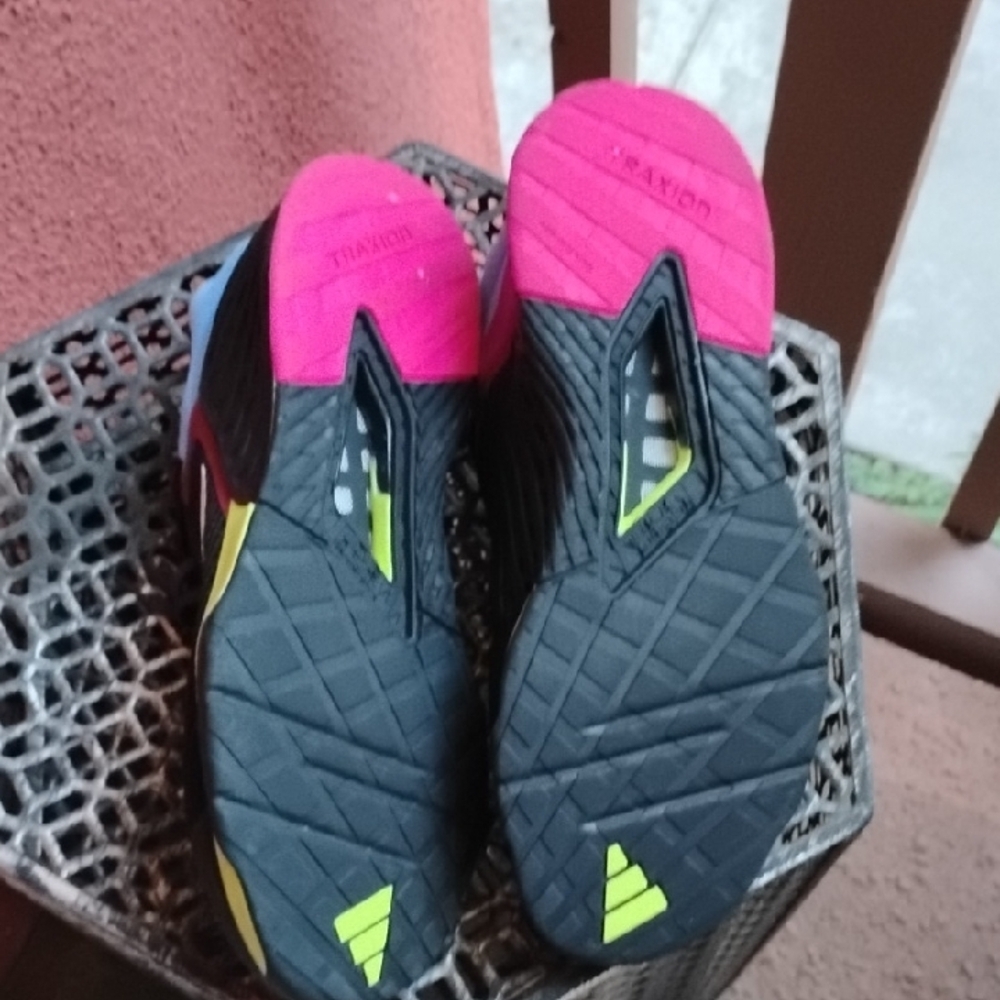 adidas Black Sneakers with White Stripes, Pink Lining & Neon Green Accents - Picture 6 of 8